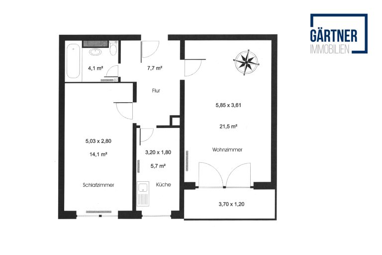 Immobilienangebot - Maintal / Dörnigheim - Alle - Maintal-Dörnigheim: Vermietete & gut geschnittene 2-Zimmer-Wohnung mit Süd-Balkon in zentraler Lage