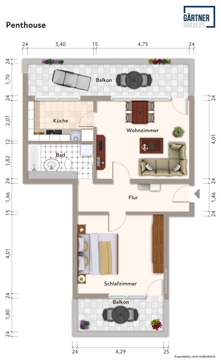 Immobilienangebot - Hanau - Alle - Hanau Innenstadt: Gepflegte & vermietete 2-Zimmer-Penthouse-Wohnung mit zwei Balkonen & Stellplatz