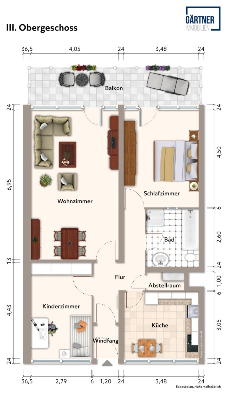 Immobilienangebot - Bruchköbel - Alle - Bruchköbel: Schicke 3-Zimmer-Wohnung mit großem Süd-Balkon und Einbauküche in ruhiger Lage