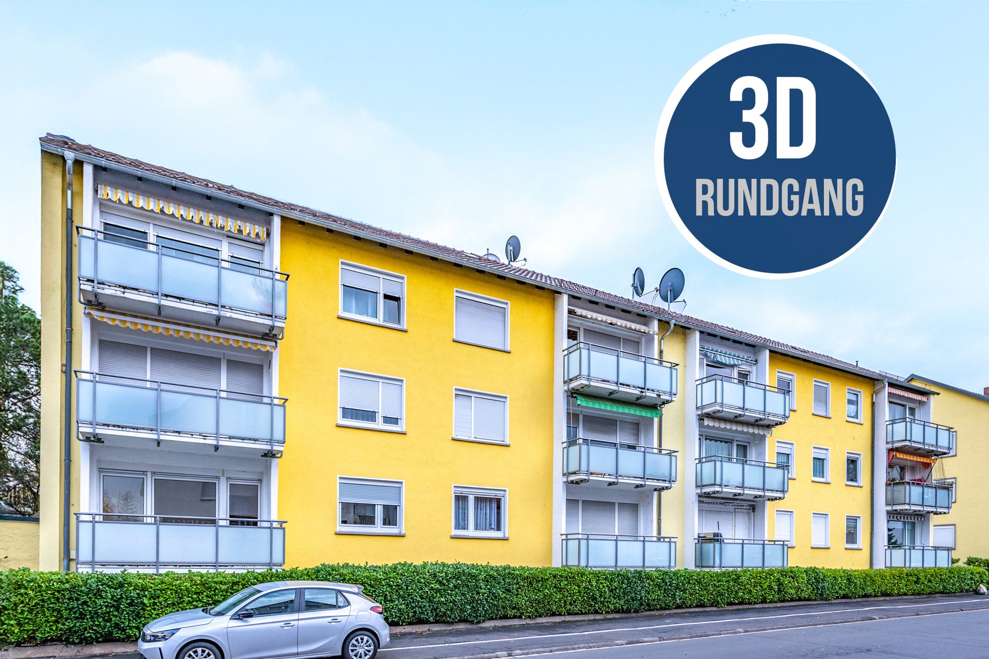 Außenansicht 3D Immobilienangebot - Alzenau - Alle - Alzenau: Gepflegte 3-Zimmer-Wohnung mit tollem Grundriss und Süd-West Balkon in zentraler Lage