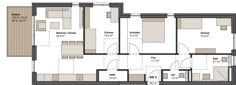 Immobilienangebot - Maintal / Dörnigheim - Alle - Barrierefreie 4-Zimmer-Wohnung mit West-Balkon und toll geschnittenem Grundriss