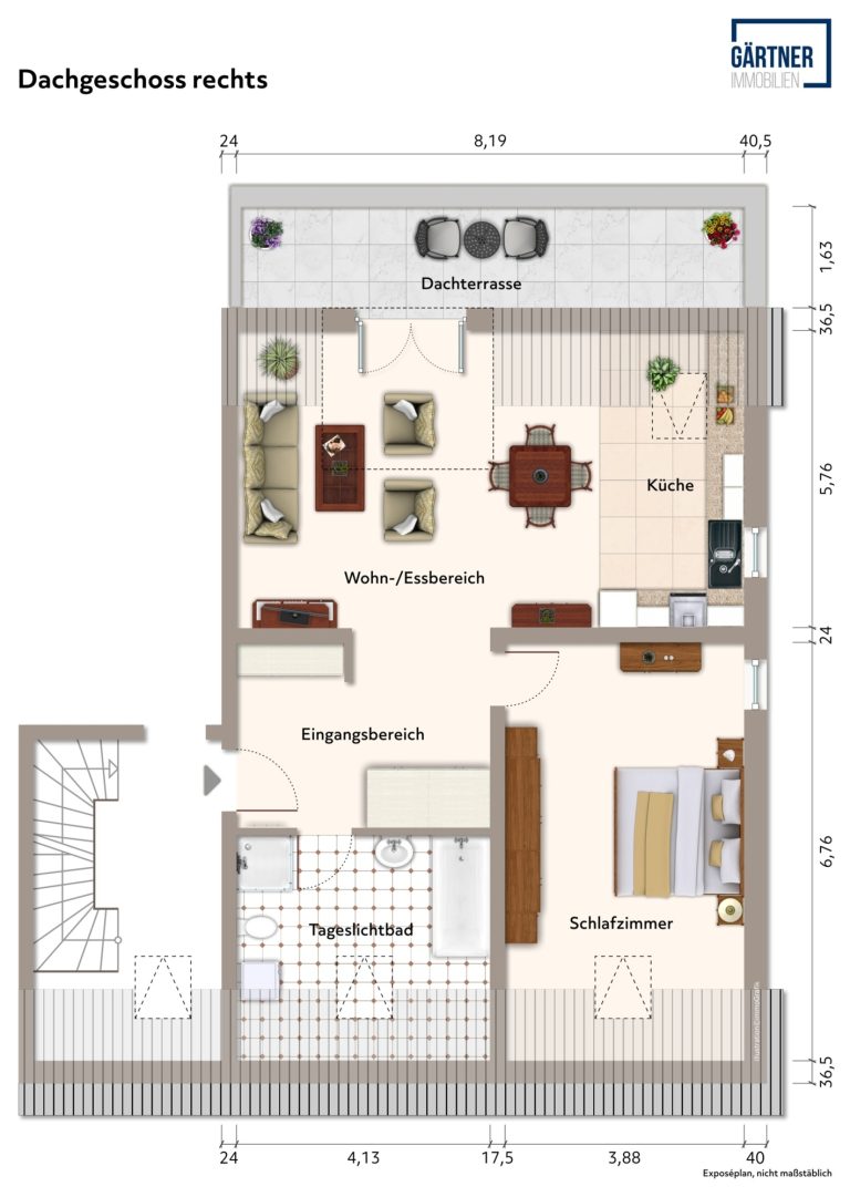 Immobilienangebot - Kahl - Alle - Kahl am Main: Wunderschöne 2-Zimmer-Dachgeschoss-Wohnung mit Dachterrasse in Ortsrandlage