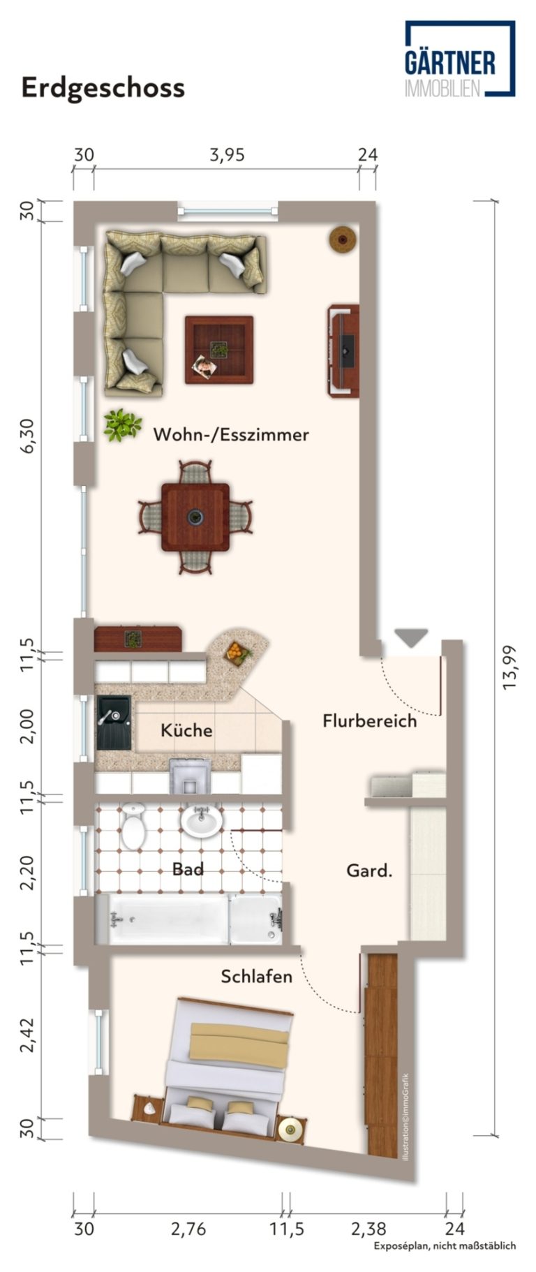 Immobilienangebot - Hanau / Mittelbuchen - Alle - Hanau-Mittelbuchen: Schöne lichtdurchflutete 2-Zimmer-Erdgeschoss-Wohnung mit Tiefgaragenstellplatz