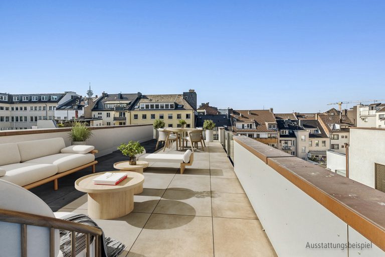 Böcker Wohnimmobilien - Immobilienangebot - Düsseldorf / Carlstadt - Alle - Einzigartige Terrasse mit 68 m² Freifläche zum ruhigen Innenhof - Neubau Erstbezug