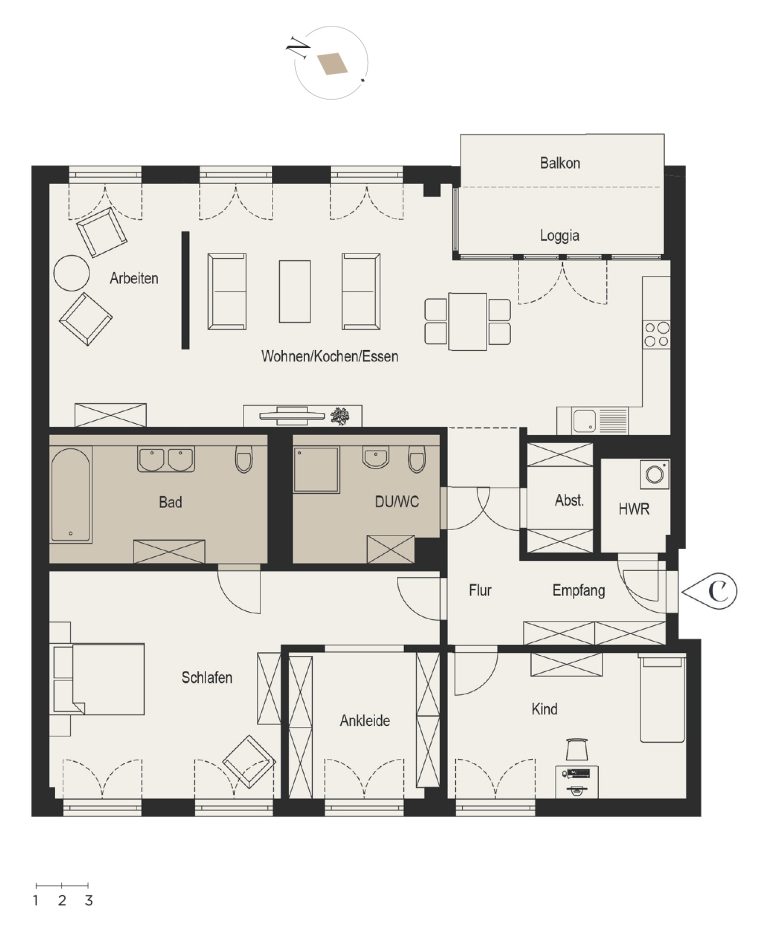 Böcker Wohnimmobilien - Immobilienangebot - Düsseldorf / Düsseltal - Alle - Helle, großflächige Wohnung mit 4 Zimmern und zwei Balkonen, Bad en suite und tollem Schnitt