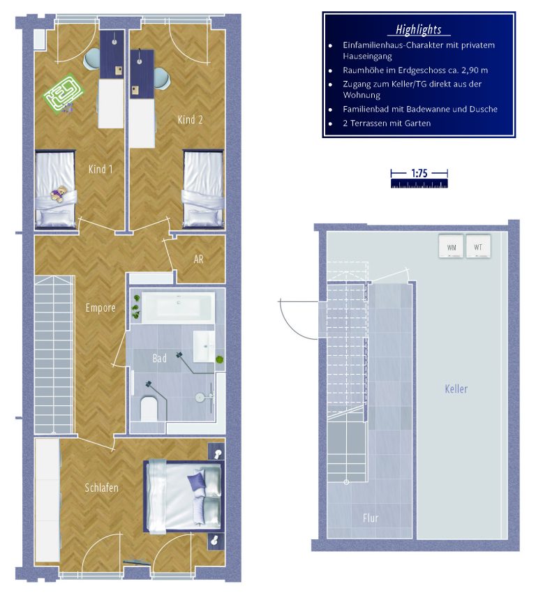 Böcker Wohnimmobilien - Immobilienangebot - Düsseldorf / Oberkassel - Alle - Wohnen wie in einem Einfamilienhaus - Haus im Haus in Düsseldorf-Oberkassel