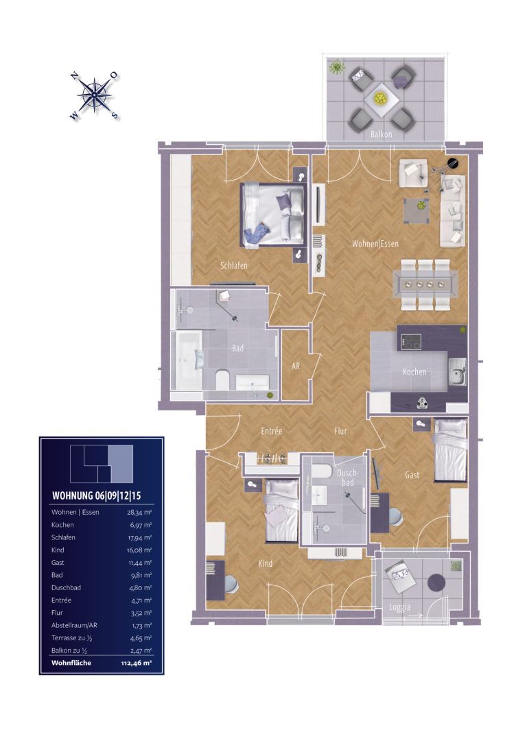 Böcker Wohnimmobilien - Immobilienangebot - Düsseldorf / Oberkassel - Alle - Exklusives Neubauprojekt in Düsseldorf: Elegante 4-Zimmer-Wohnung mit zwei Balkonen