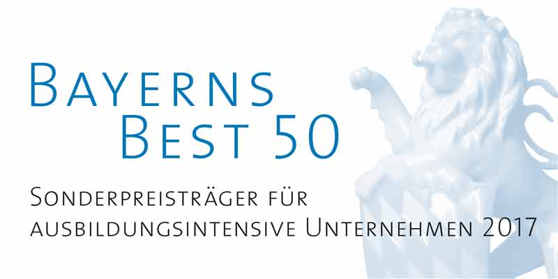Auszeichnung Bayerns Best 50 mit stilisiertem Löwen rechts