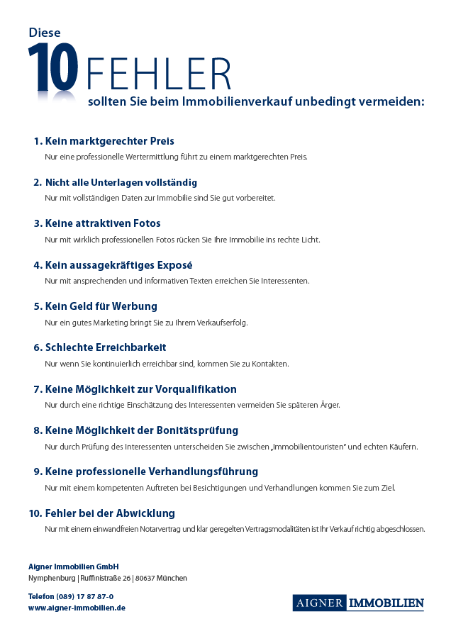 Checkliste: Diese 10 Fehler sollten Sie beim Immobilienverkauf unbedingt vermeiden