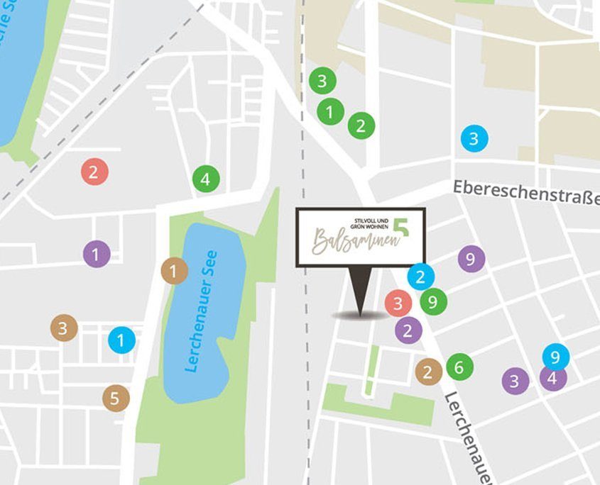 Lagekarte rund um den Lerchenauer See