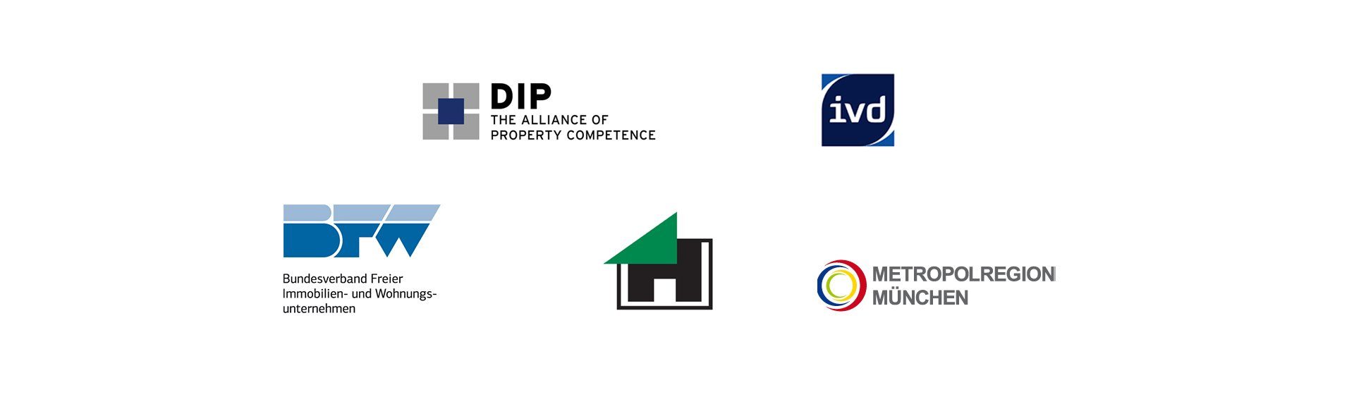 Logos der DIP, ivd, BFW, Metropolregion München