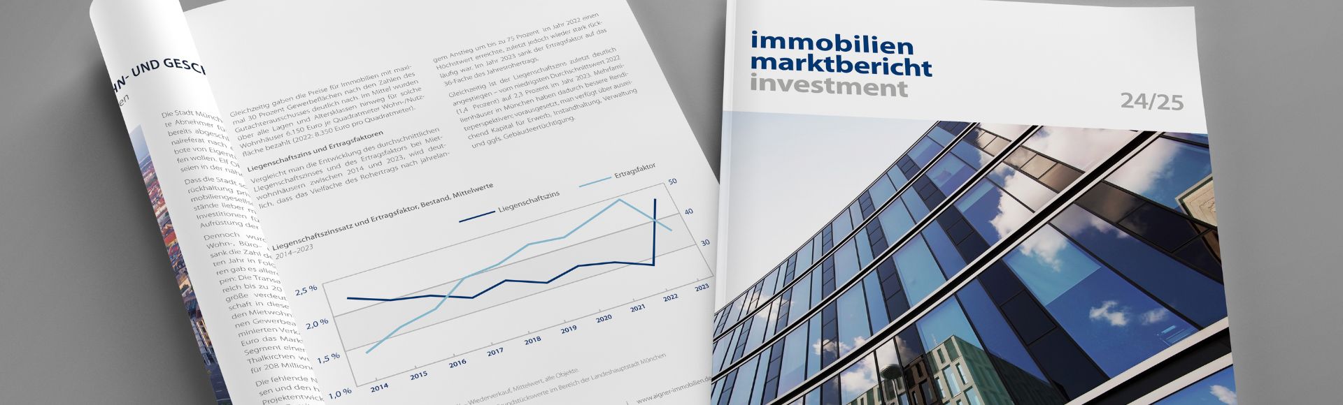Investment Marktbericht 24/25 Cover des immobilien marktberichtes investment 2024 / 2025 der Aigner Immobilien GmbH
