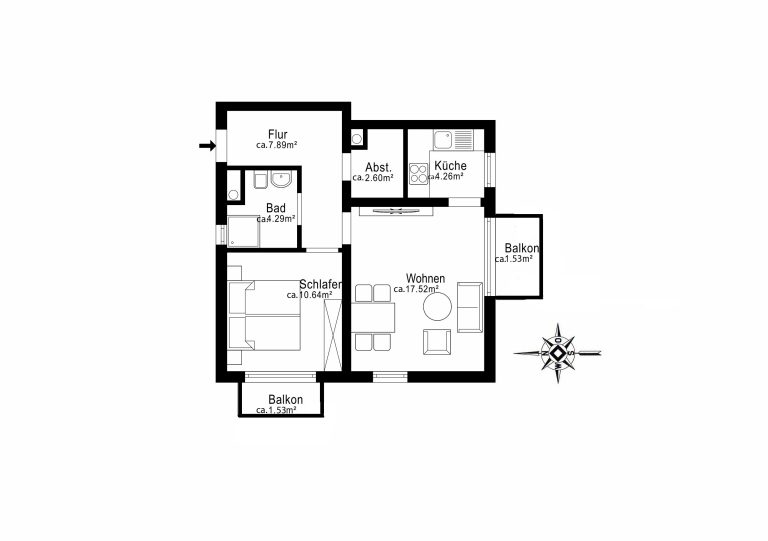 Aigner Immobilien GmbH - Immobilienangebot - 80809 München - Milbertshofen - Etagenwohnung - Gepflegte 2-Zimmer-Wohnung mit Süd- und West Balkon Nähe den BMW-Werken