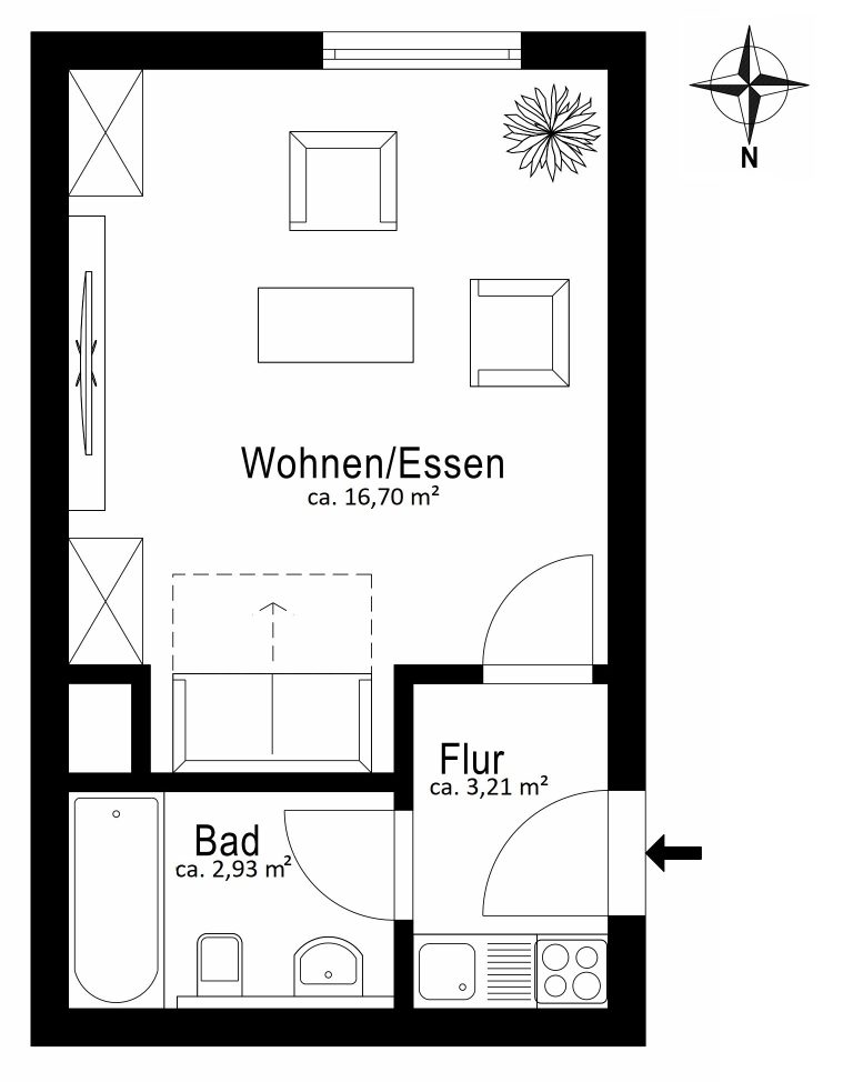 Aigner Immobilien GmbH - Immobilienangebot - 80992 München - Moosach - Erdgeschosswohnung - Helle 1-Zimmer-Wohnung mit viel Potenzial in Moosach