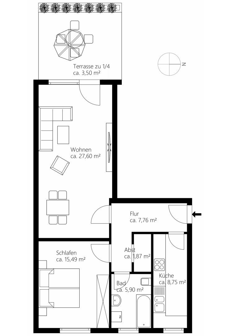 Aigner Immobilien GmbH - Immobilienangebot - 81679 München - Bogenhausen - Erdgeschosswohnung - Charmante 2-Zimmer-Wohnung mit Westterrasse in Bogenhausen