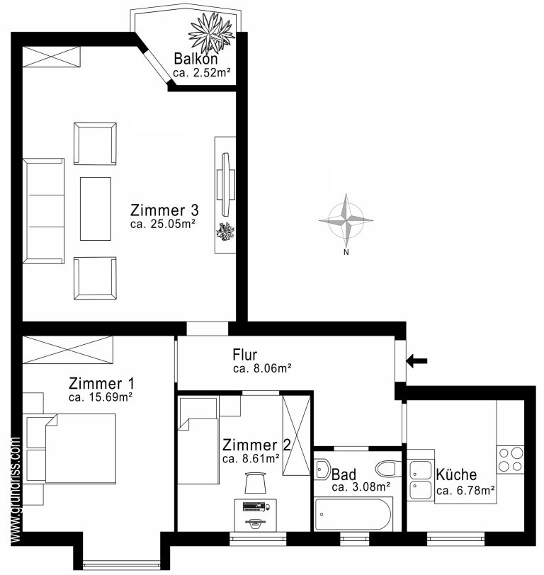 Aigner Immobilien GmbH - Immobilienangebot - 81677 München - Bogenhausen - Etagenwohnung - Licht, Lage, Lebensqualität - 3-Zimmer-Wohnung mit Süd-Balkon