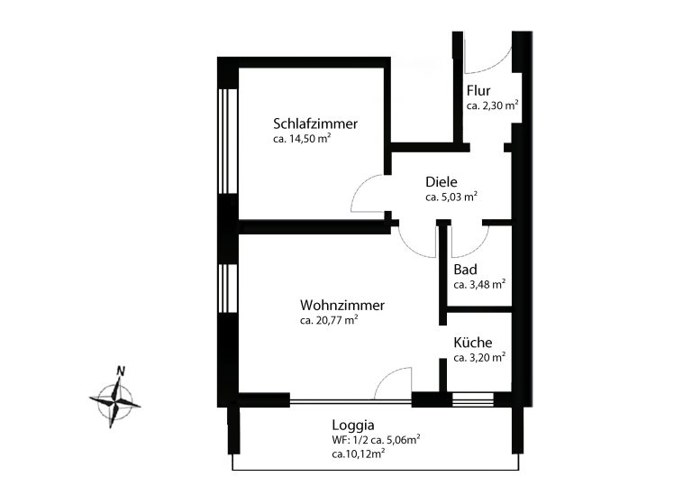 Aigner Immobilien GmbH - Immobilienangebot - 81479 München - Solln - Etagenwohnung - Helle 2-Zimmer-Wohnung mit Süd-Loggia in Zentraler und ruhiger Lage