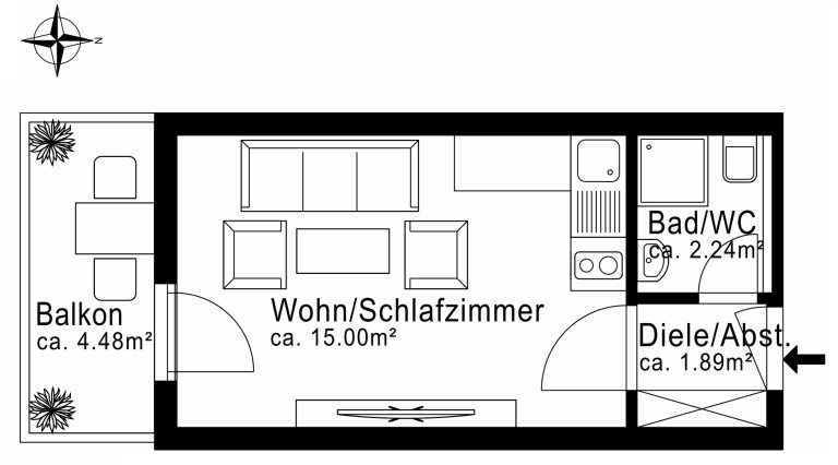 Aigner Immobilien GmbH - Immobilienangebot - 80796 München - Schwabing - Wohnungen - Vermietete 1-Zimmer-Wohnung mit Balkon in Bester Lage