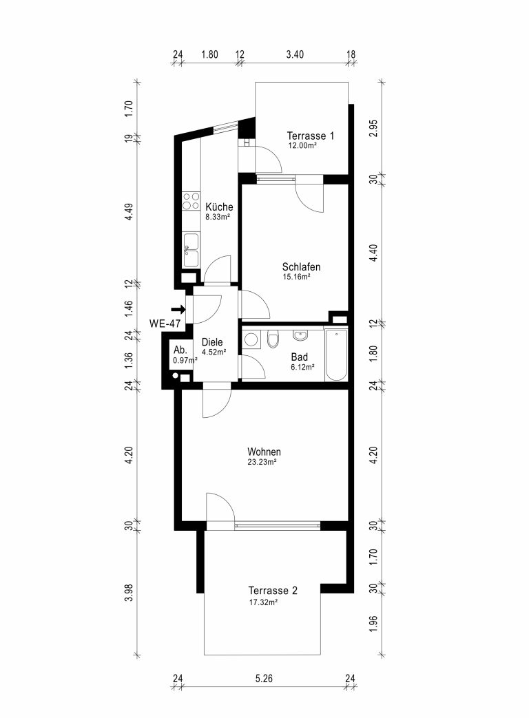 Aigner Immobilien GmbH - Immobilienangebot - 81379 München - Obersendling - Erdgeschosswohnung - Zentral wohnen, grün genießen: 2-Zimmer-Wohnung mit 2 Terrassen
