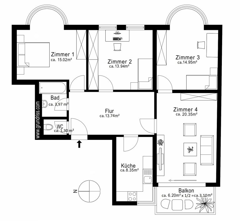 Aigner Immobilien GmbH - Immobilienangebot - 80799 München - Maxvorstadt - Etagenwohnung - 4-Zimmer-Wohnung mit idealer Aufteilung und Balkon zwischen altem nördlichem Friedhof und Siegestor