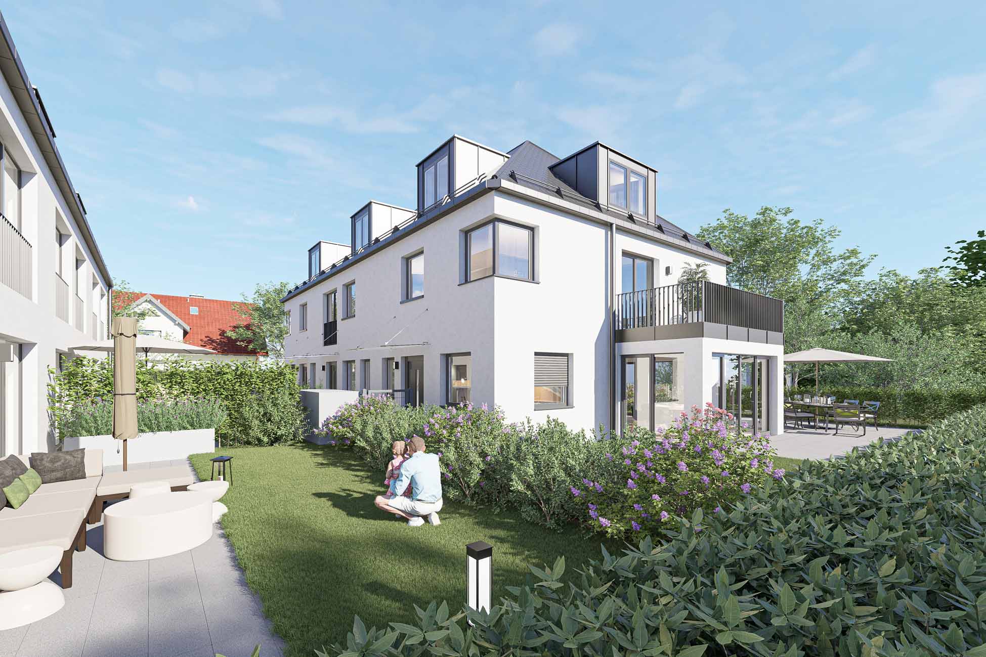 Aigner Immobilien GmbH - Immobilienangebot - 81249 Lochhausen - Lochhausen - Reiheneckhaus - Haus 4: Neubau mit Konzept – Stilvolle 3-Spänner für Familien und Individualisten