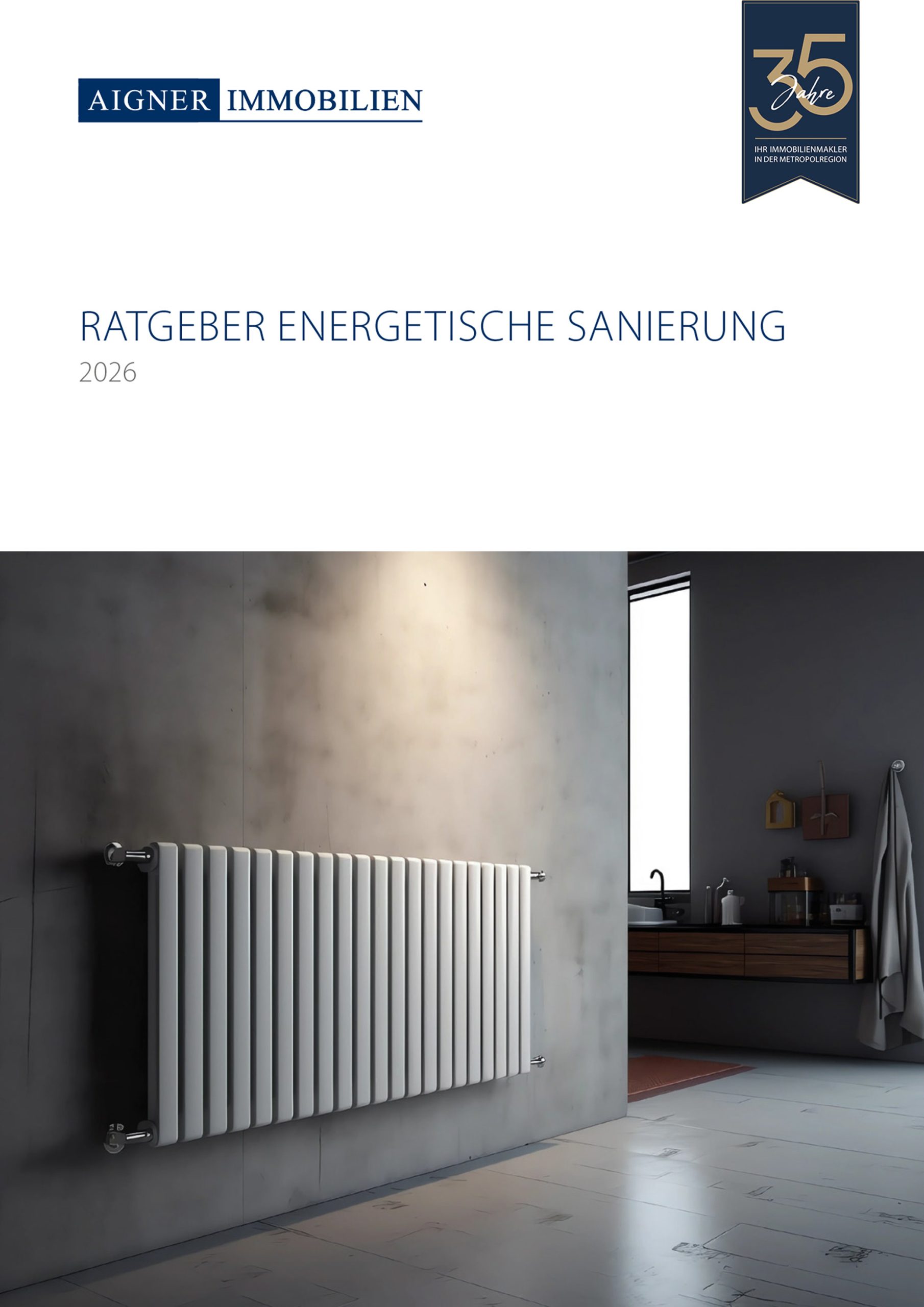 Cover Energetische Sanierung Ratgeber Symbolbild mit moderner Heizung