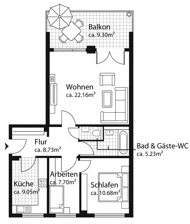 Aigner Immobilien GmbH - Immobilienangebot - 81735 München - Perlach - Etagenwohnung - Vermiete 2,5-Zimmer-Wohnung mit geräumigen West-Balkon am Hachinger Bach