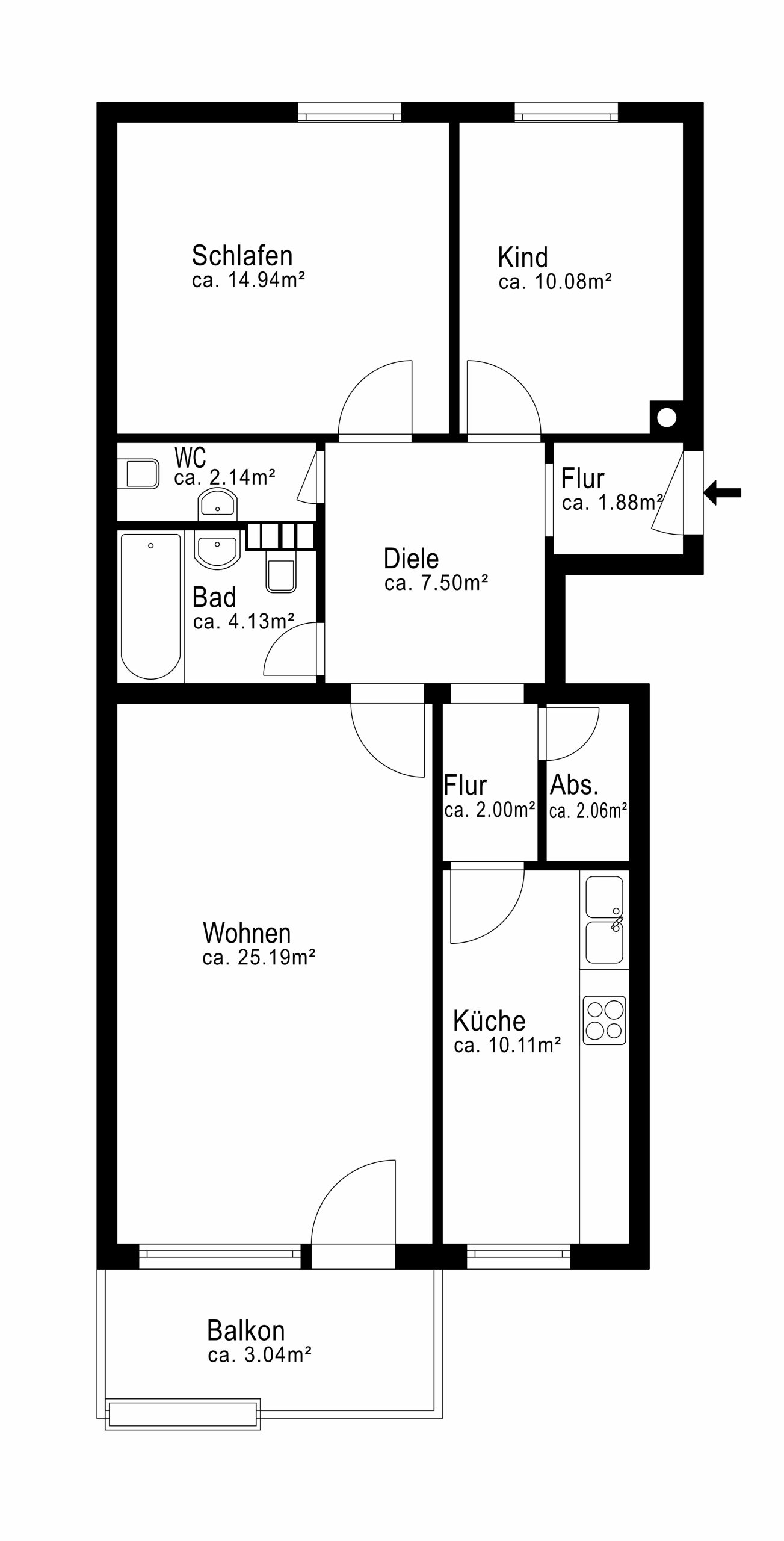 Aigner Immobilien GmbH - Immobilienangebot - 80807 München - Milbertshofen - Etagenwohnung - Gepflegte 3-Zimmer-Wohnung mit Südbalkon in Milbertshofen