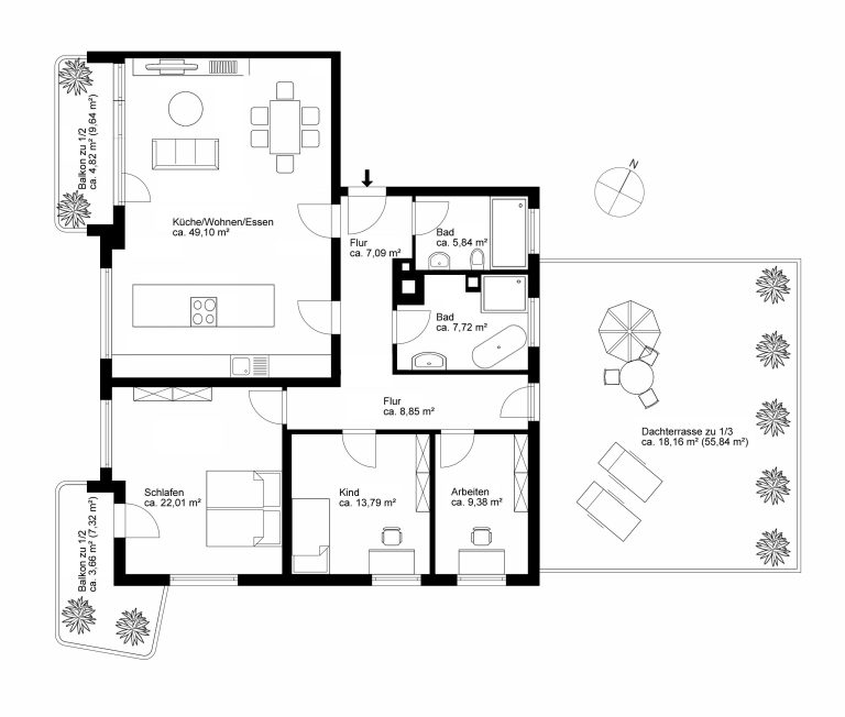 Aigner Immobilien GmbH - Immobilienangebot - 81679 München - Bogenhausen - Etagenwohnung - 56m² Dachterrasse: Moderne 4-Zimmer-Wohnung in sehr guter Lage von Bogenhausen