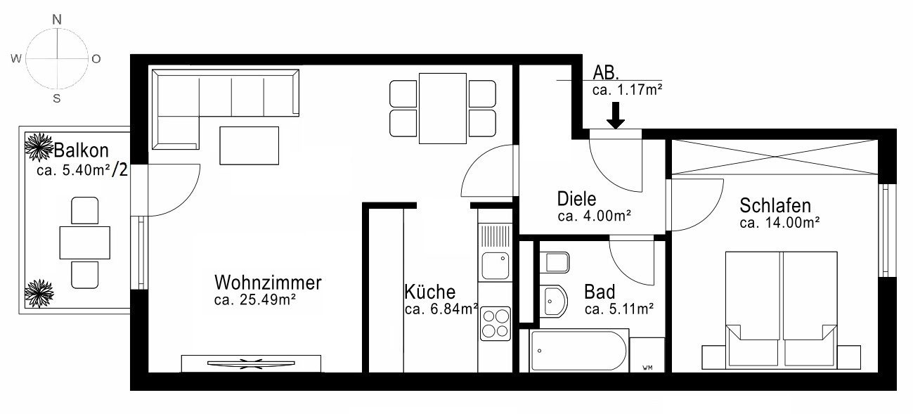 Aigner Immobilien GmbH - Immobilienangebot - 80939 München - Freimann - Etagenwohnung - Attraktive 2-Zimmer-Wohnung mit Westbalkon in Freimann