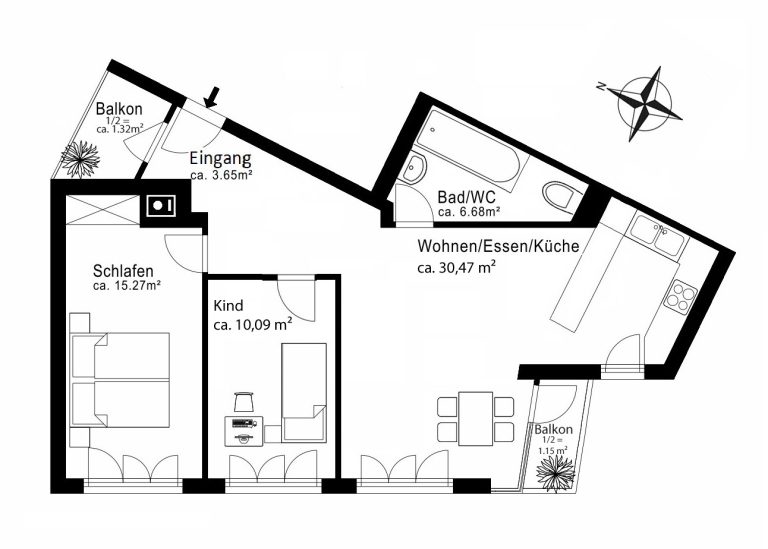Aigner Immobilien GmbH - Immobilienangebot - 80803 München - Schwabing - Etagenwohnung - Rarität beim Kaiserplatz: Neuwertige 3-Zimmer-Wohnung mit 2 Balkonen und Innenhoflage