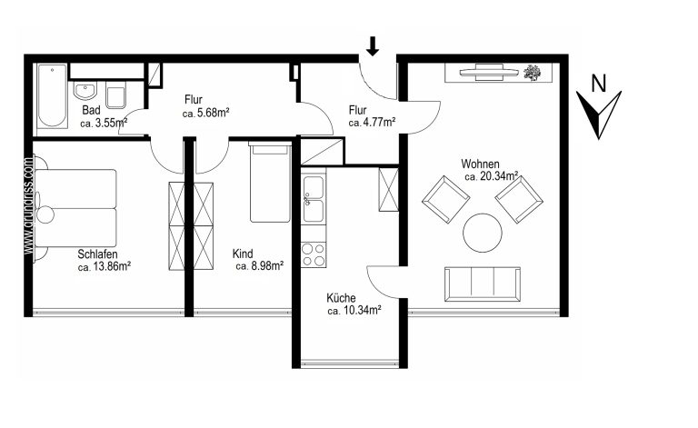 Aigner Immobilien GmbH - Immobilienangebot - 80993 München - Moosach - Erdgeschosswohnung - Attraktive 2,5-Zimmer-Wohnung mit durchdachtem Grundriss und modernisiertem Bad