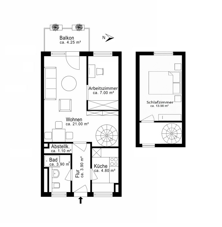 Aigner Immobilien GmbH - Immobilienangebot - 80807 München - Milbertshofen - Hochparterre - Wohnen auf zwei Ebenen - Charmante 3-Zimmer-Wohnung mit ruhigem Innenhofbalkon