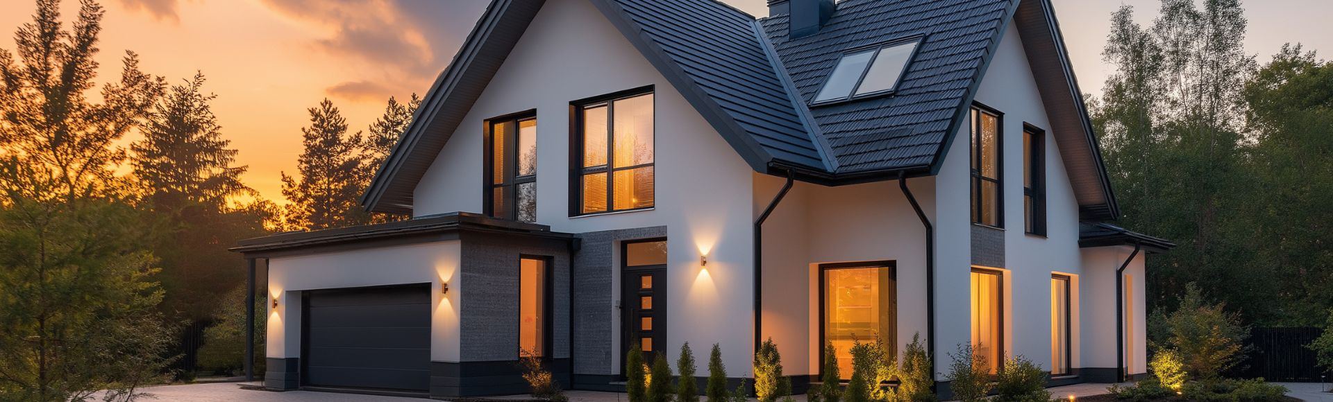 Einfamilienhaus im Abendlicht