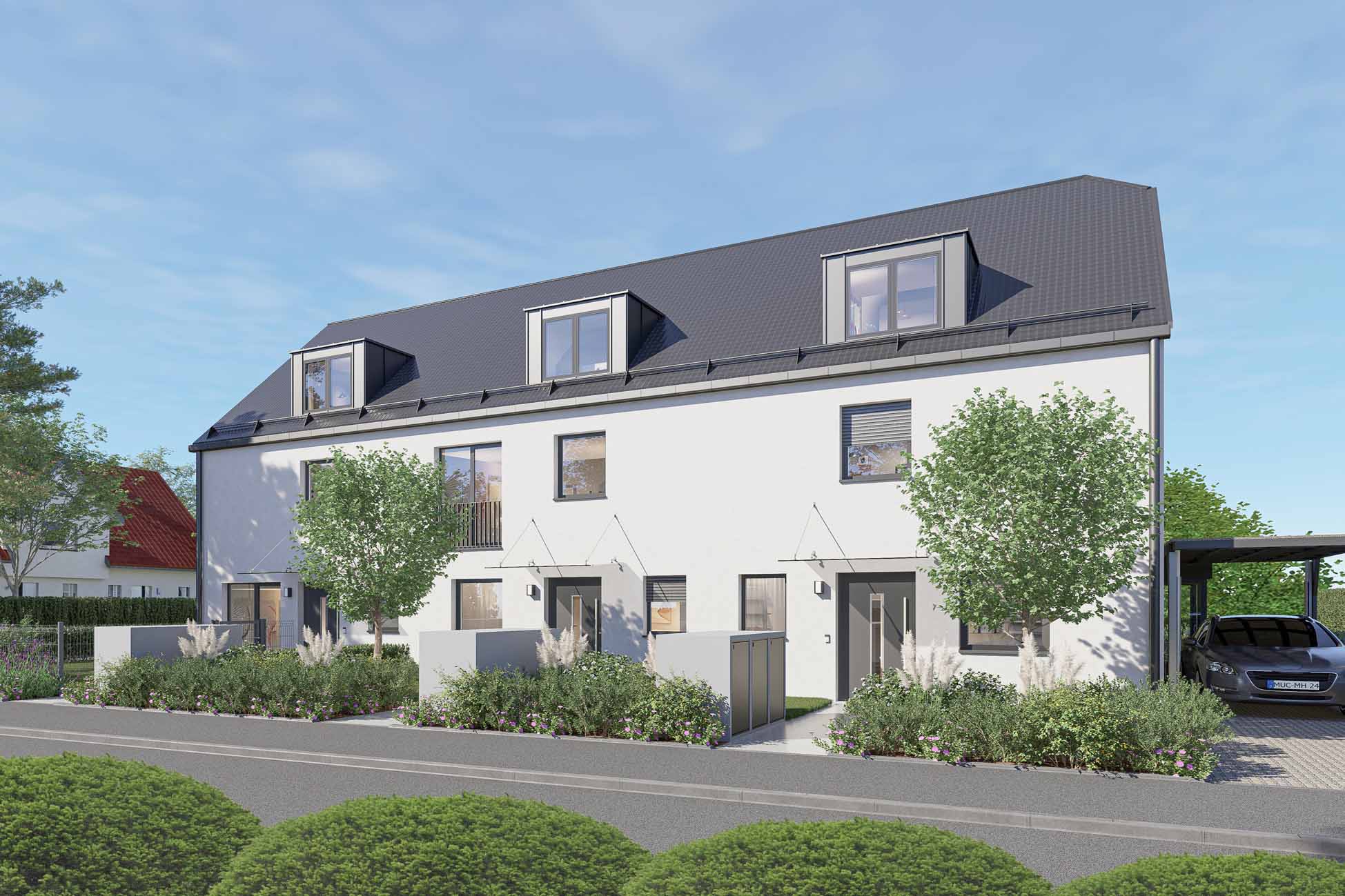 Aigner Immobilien GmbH - Immobilienangebot - 81249 Lochhausen - Lochhausen - Reiheneckhaus - Haus 1: Neubau mit Konzept – Stilvolle 3-Spänner für Familien und Individualisten