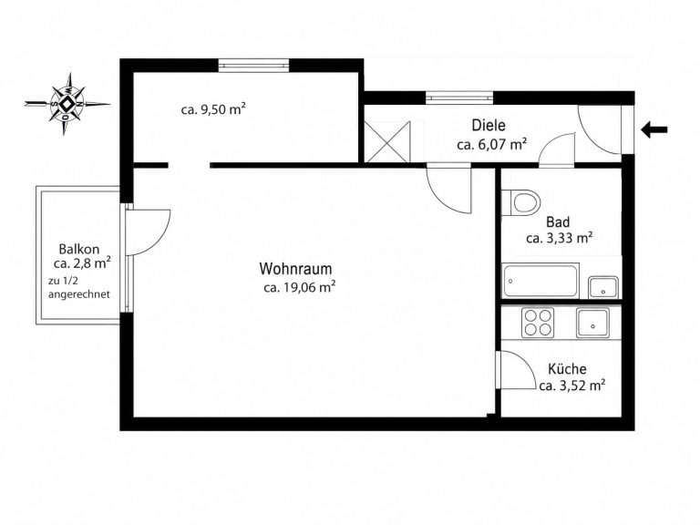 Aigner Immobilien GmbH - Immobilienangebot - 80997 München - Allach - Etagenwohnung - Sonnige, Kompakte 1,5-Zimmer-Wohnung mit durchdachtem Grundriss