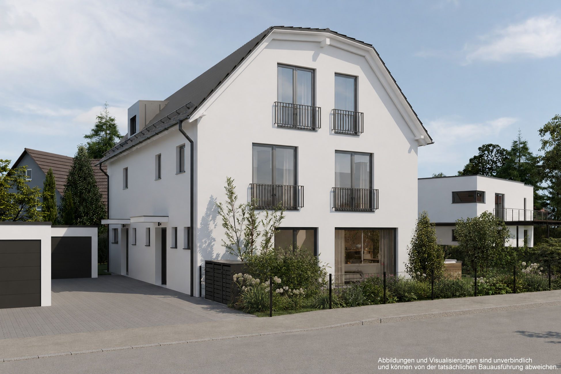 001LangNord – Westansicht Aigner Immobilien GmbH - Immobilienangebot - 81827 München - Waldtrudering - Doppelhaushälfte - Mehr als ein Haus – ein Zuhause: Hochwertige Neubau-Doppelhaushälfte mit Energieeffizienz A+ und Süd-/ Westgarten