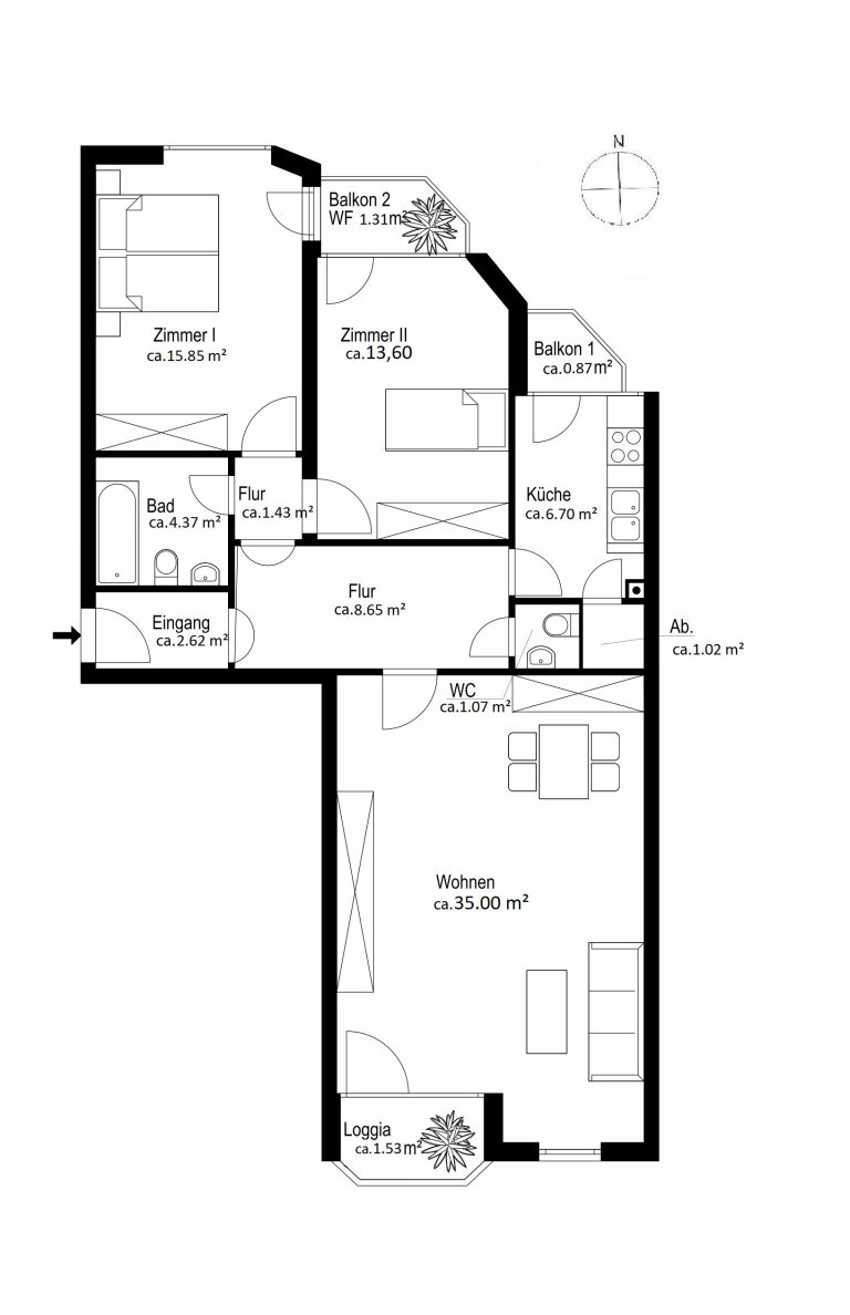 Aigner Immobilien GmbH - Immobilienangebot - 80796 München - Schwabing - Etagenwohnung - Seltene Gelegenheit: Großzügige 3-Zimmer-Wohnung mit drei Balkonen in Top-Lage