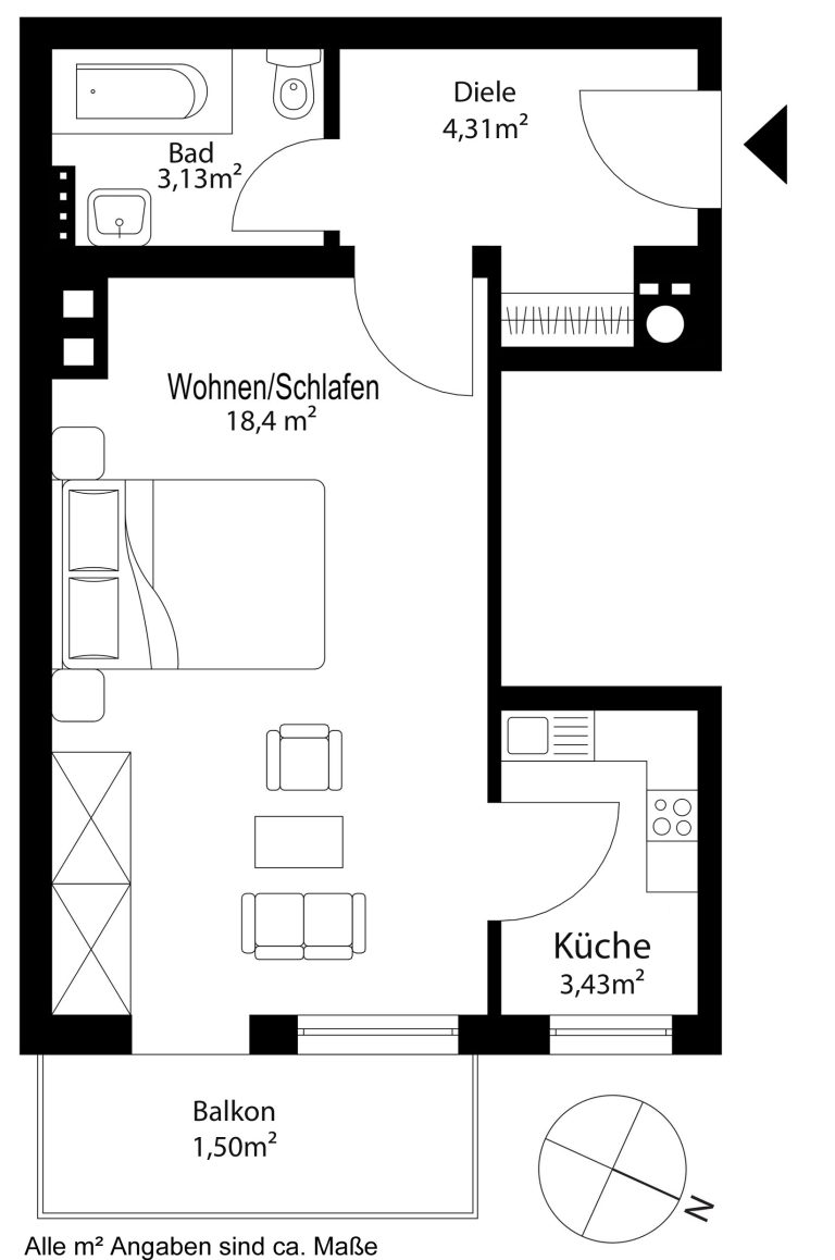 Aigner Immobilien GmbH - Immobilienangebot - 81541 München - Ramersdorf - Etagenwohnung - Vermietetes 1-Zimmer-Apartment mit praktischem Schnitt und Balkon