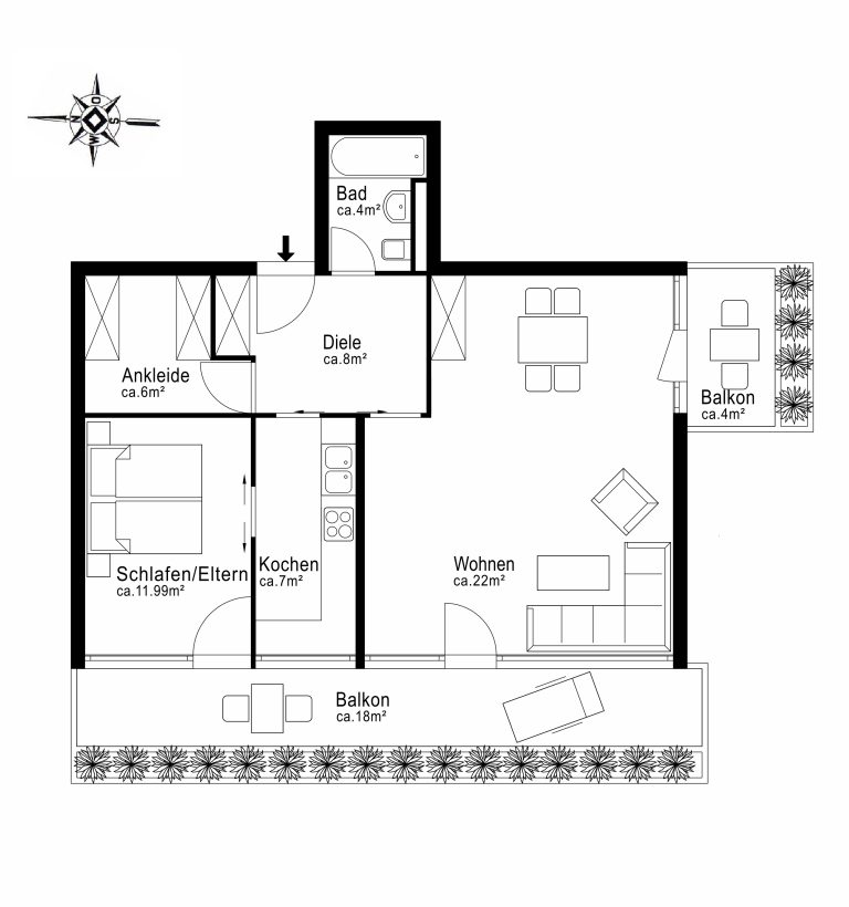 Aigner Immobilien GmbH - Immobilienangebot - 82049 Pullach i.Isartal - Pullach - Etagenwohnung - Wohnträume verwirklichen – 2,5-Zimmer-Wohnung mit zwei Balkonen in Pullach