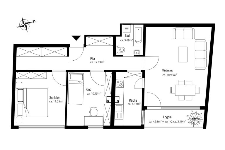 Aigner Immobilien GmbH - Immobilienangebot - 80469 München - Isarvorstadt - Etagenwohnung - Urbanes Wohnen am Westermühlbach – stilvolle 3-Zimmer-Wohnung mit Südostloggia
