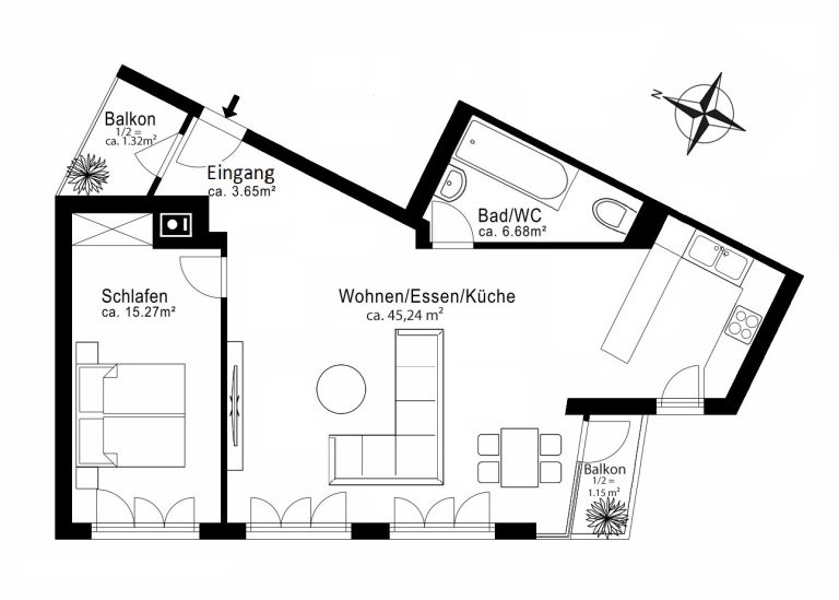 Aigner Immobilien GmbH - Immobilienangebot - 80803 München - Schwabing - Etagenwohnung - Rarität beim Kaiserplatz: Neuwertige 3-Zimmer-Wohnung mit 2 Balkonen und Innenhoflage