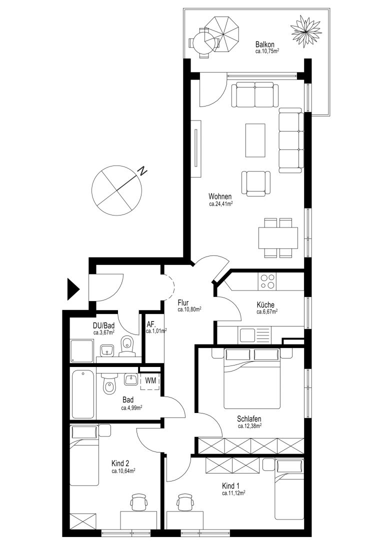 Aigner Immobilien GmbH - Immobilienangebot - 80807 München - Schwabing - Etagenwohnung - Ruhig gelegene 4-Zimmer-Wohnung mit optimalem Grundriss und Balkon zum grünen Innenhof