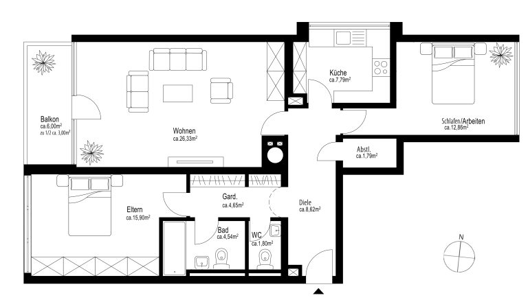 Aigner Immobilien GmbH - Immobilienangebot - 81679 München - Herzogpark - Etagenwohnung - Wohnen im Herzogpark: Großzügige 3-Zimmer-Wohnung mit Westbalkon