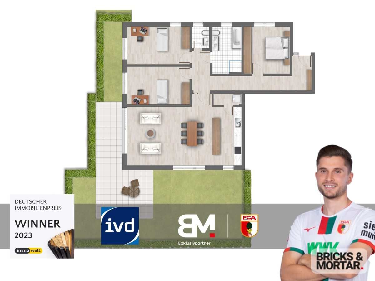 Immobilienangebot - Augsburg - Alle - Erdgeschoss Wohnung mit 4 Zimmern und Terrasse