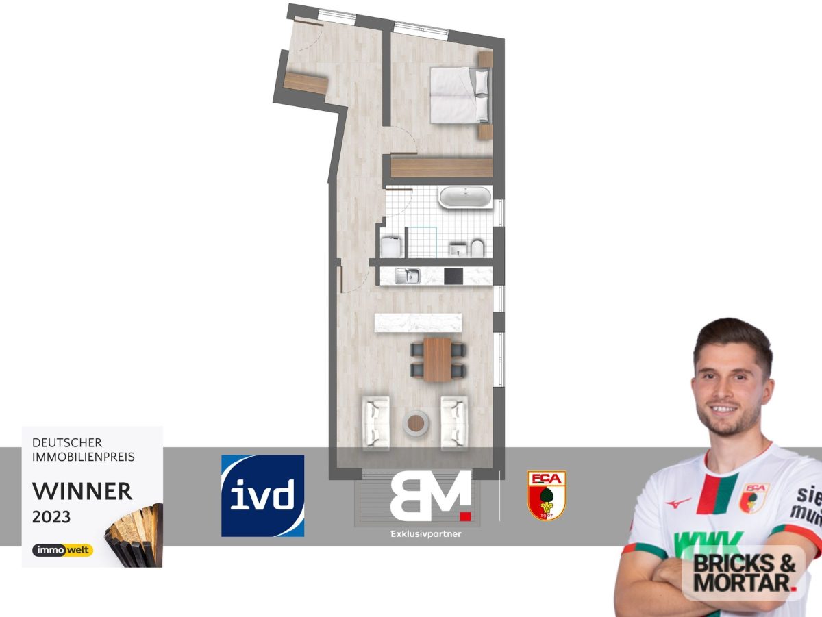 Immobilienangebot - Augsburg - Alle - Zwei-Zimmer Wohnung im 1.OG mit Balkon