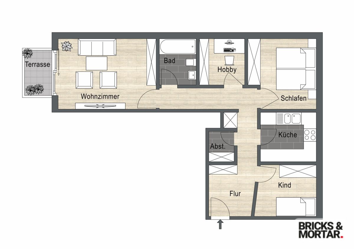 Immobilienangebot - Nittendorf - Alle - Wohnen mit Mehrwert – Stilvolle 3,5-Zimmer-Wohnung mit Terrasse & TG-Stellplatz