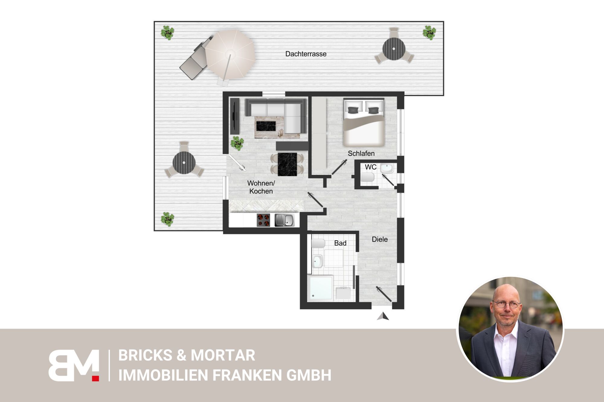 Immobilienangebot - Nürnberg - Alle - Seniorengerechte 2-Zimmerwohnung mit großer Dachterrasse für Eigennutz oder Kapitalanlage
