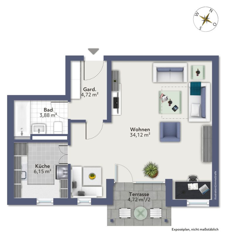 Immobilienangebot - Landshut - Alle - PROVISIONSFREI*  - Große 1-Zimmer-Wohnung mit Terrasse und TG-Stellplatz im Landshuter Nikolaviertel