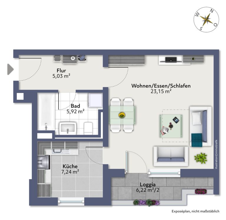 Immobilienangebot - Landshut - Alle - PROVISIONSFREI* - Ruhig und zentral – 1-Zimmer-ETW mit Lift, EBK u. Balkon - Landshut-Innenstadt